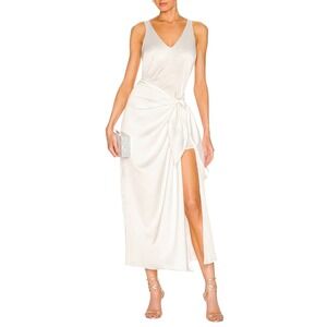 NWT Show Me Your Mumu Hampton Wrap Maxi Dress Ivory Luxe‎ Satin Women's Size S